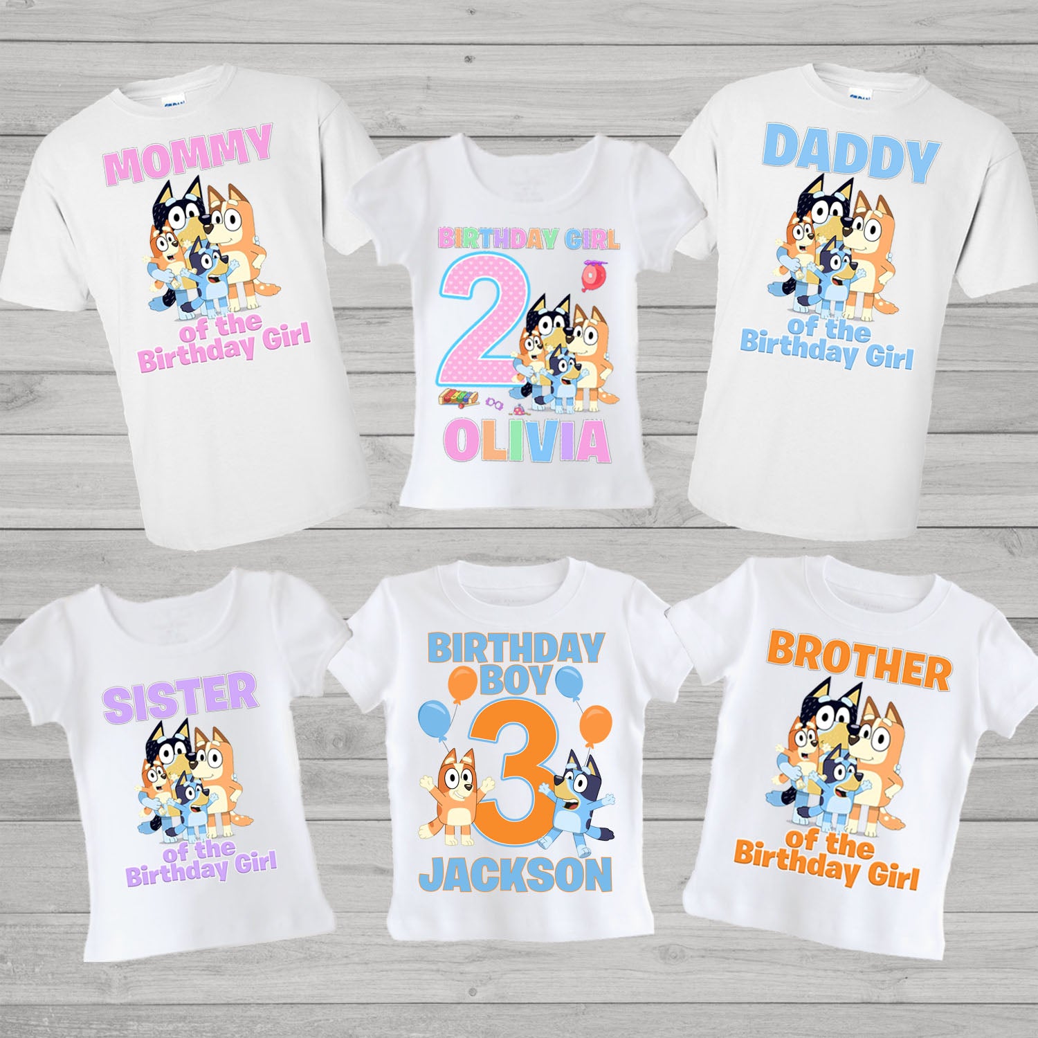 Twistin Twirlin Tutus Bluey Family Birthday Shirts Set of 5