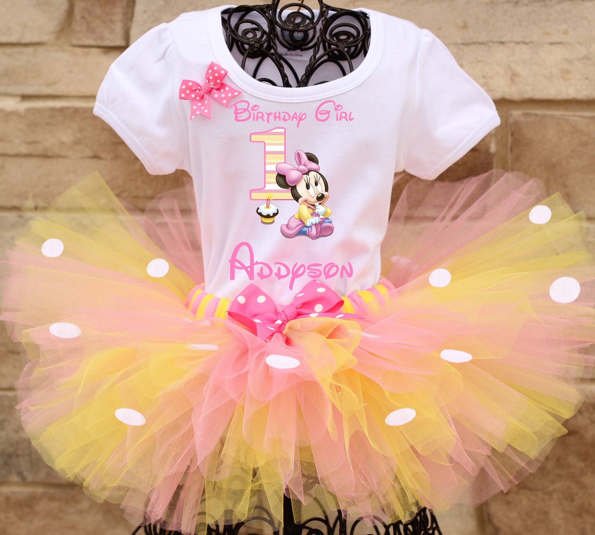 Minnie Mouse Birthday Outfit Girl Personalized Tshirt Skirt/Bow Set Hand  Made