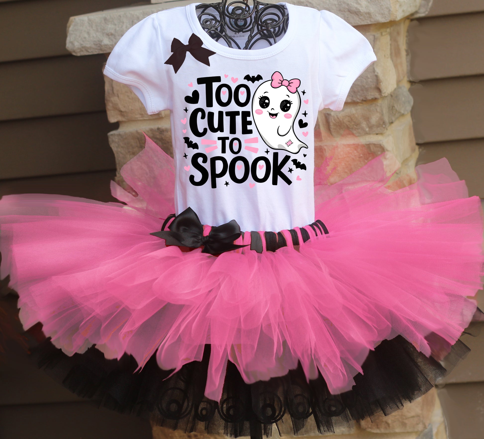 Girly pink and black halloween tutu outfit
