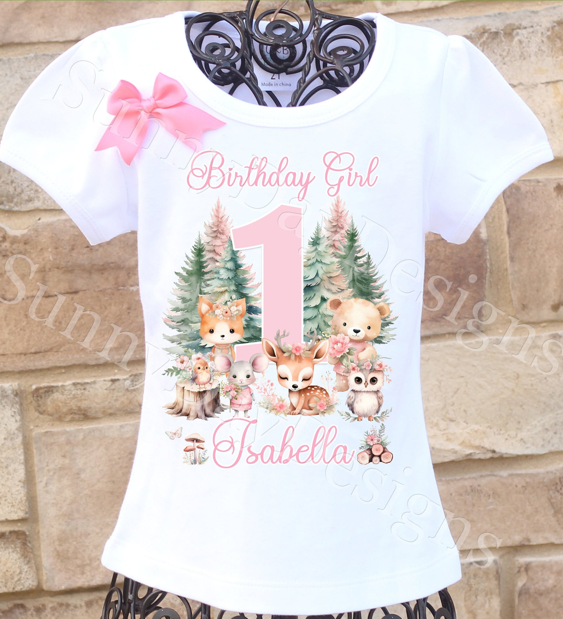 Woodland birthday girl shirt