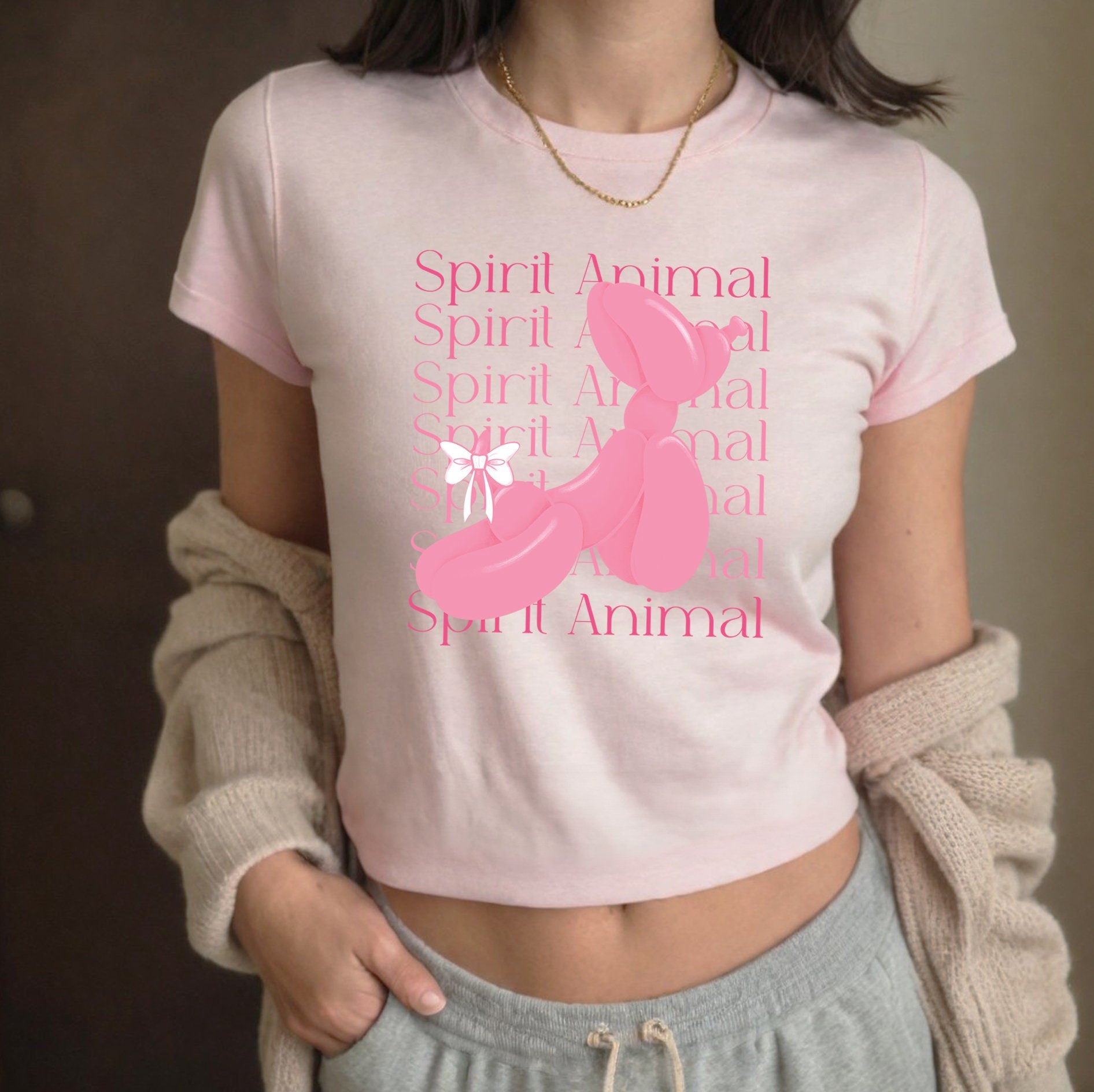 Balloon Spirit Animal Baby Tee, Women's Y2K tee, Coquette Baby Tee, Cute Girly Baby Tee, Coquette Spirit Animal Baby Tee