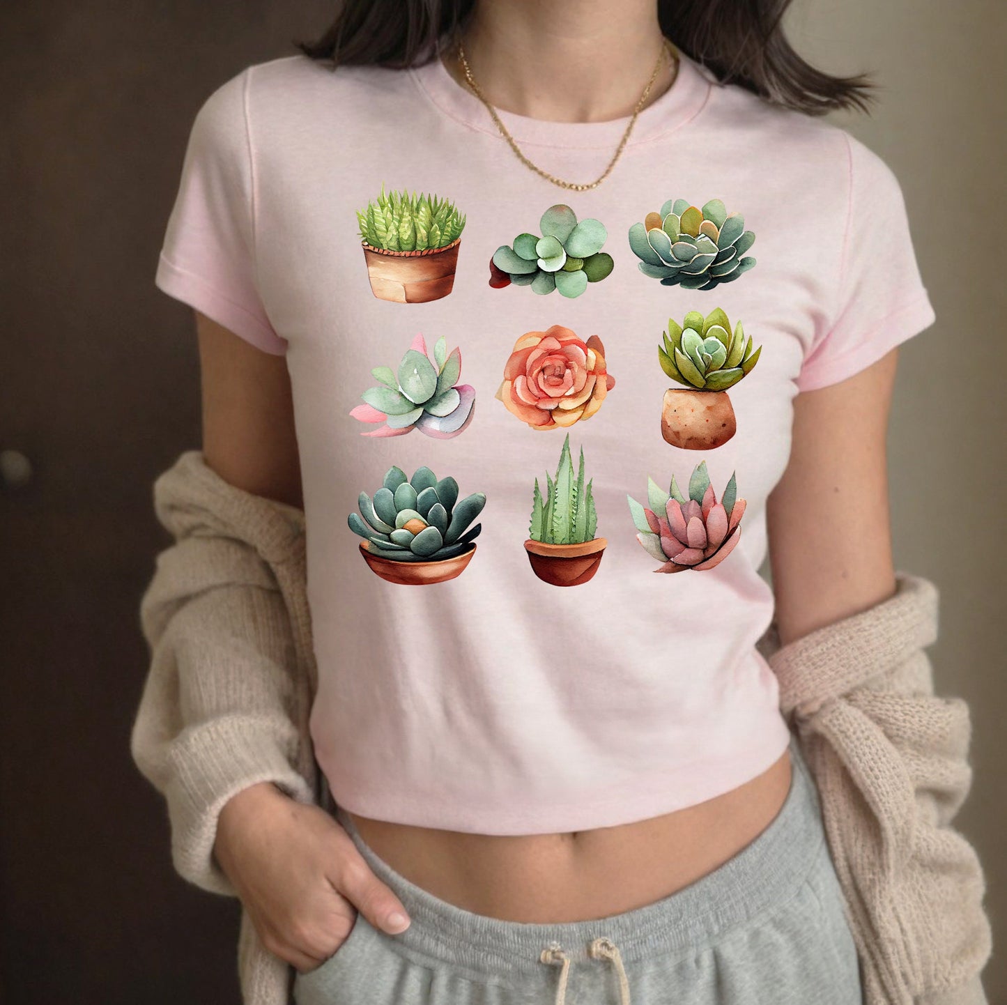 Succulent Baby Tee, Women's Y2K tee, Plants Baby Tee, Plants Baby Tee