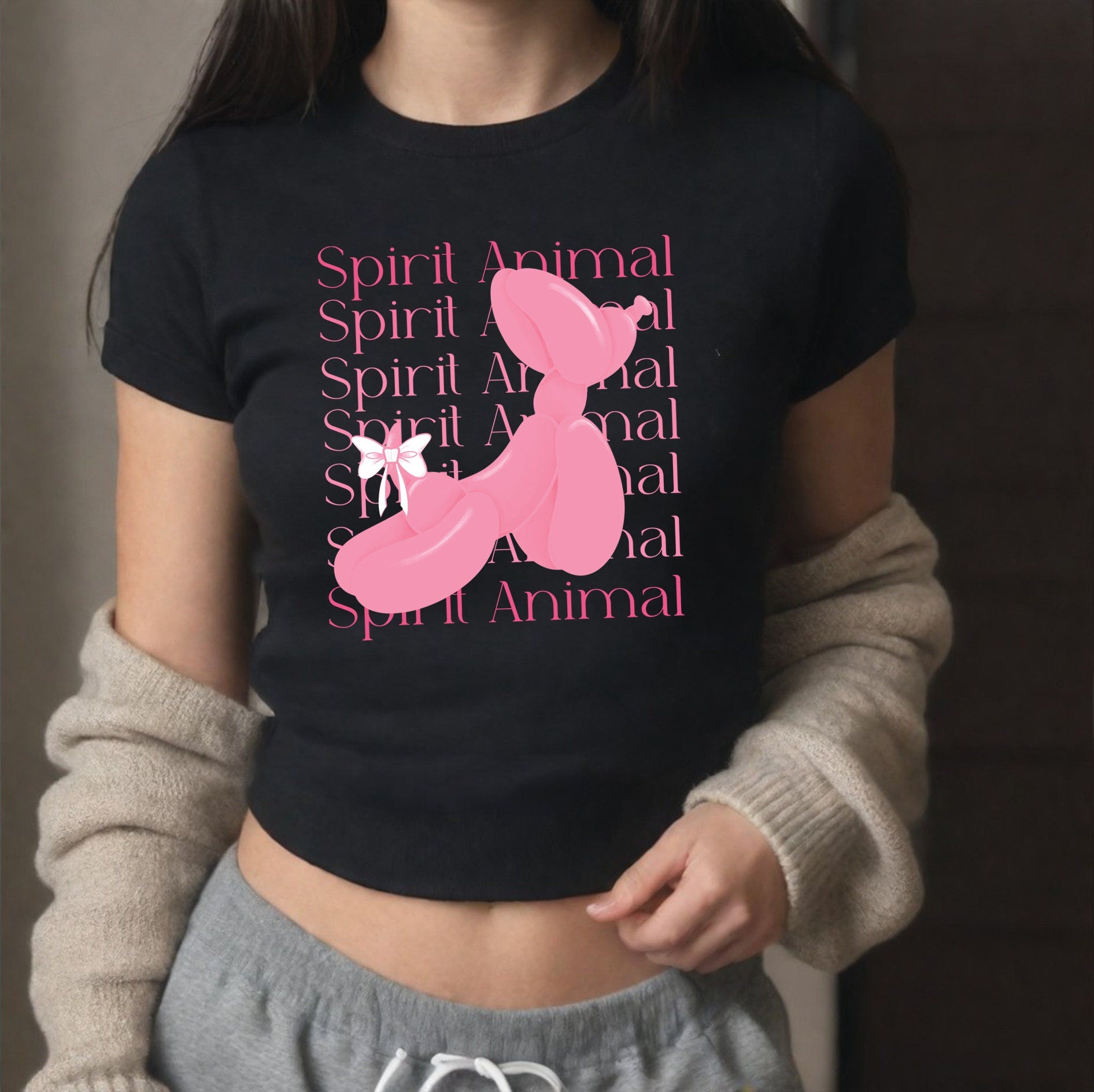 Balloon Spirit Animal Baby Tee, Women's Y2K tee, Coquette Baby Tee, Cute Girly Baby Tee, Coquette Spirit Animal Baby Tee