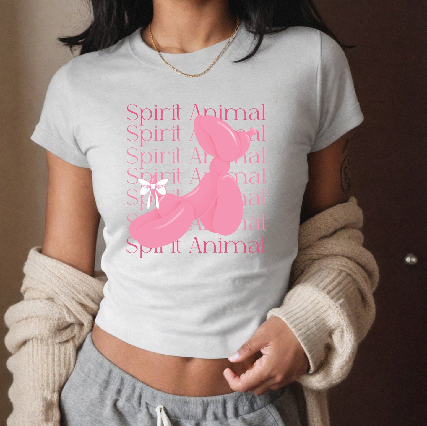 Balloon Spirit Animal Baby Tee, Women's Y2K tee, Coquette Baby Tee, Cute Girly Baby Tee, Coquette Spirit Animal Baby Tee