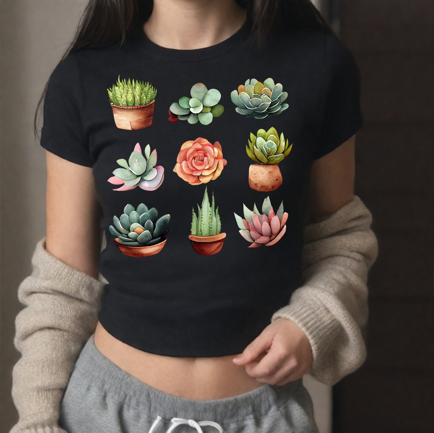 Succulent Baby Tee, Women's Y2K tee, Plants Baby Tee, Plants Baby Tee