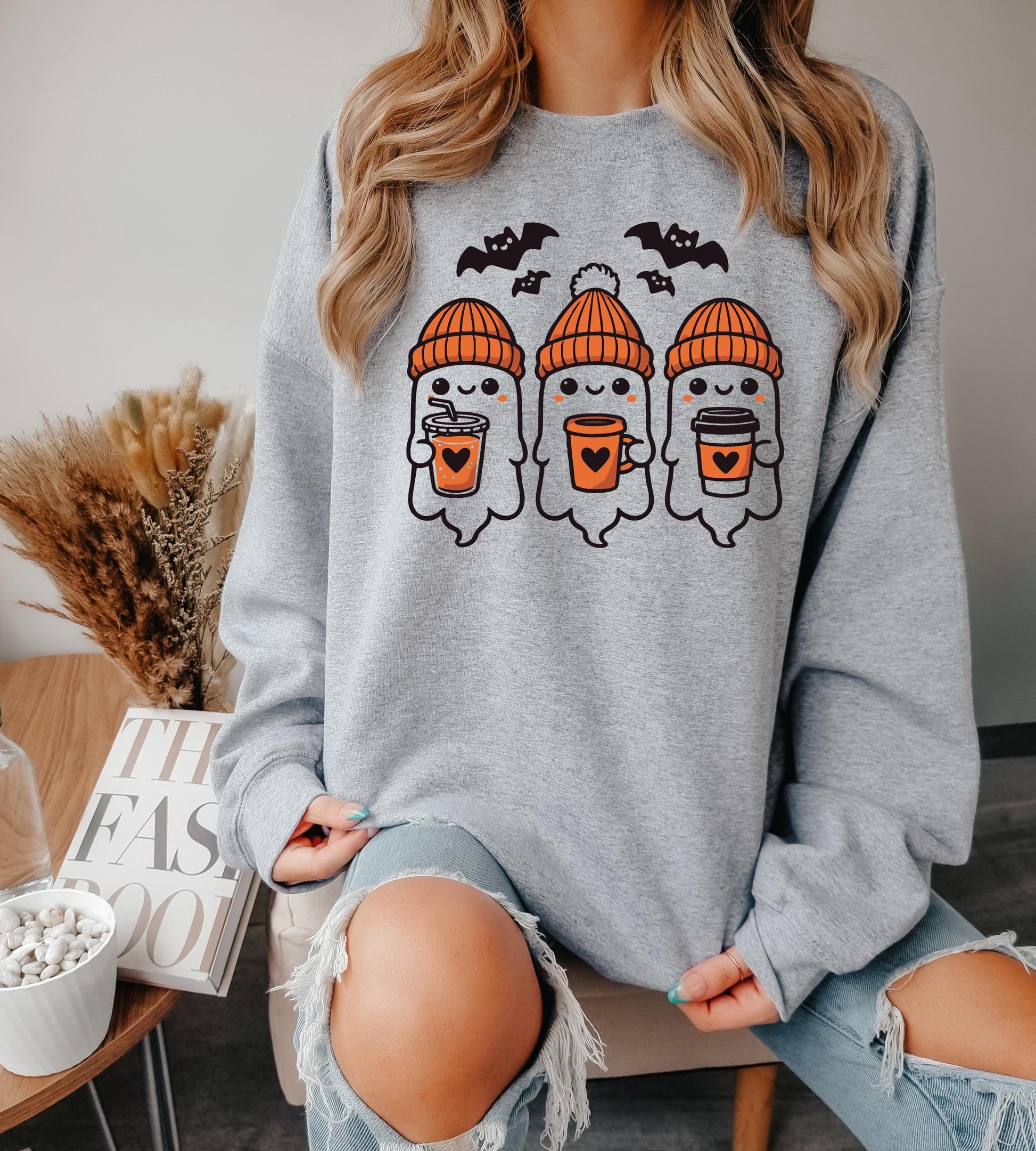 Cute Ghost Sweatshirt, Halloween Cozy Fall Sweater, Women's Halloween Apparel, Fall Season Outfit, Graphic Sweatshirt