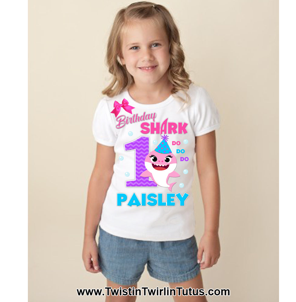 Family baby store shark birthday shirts